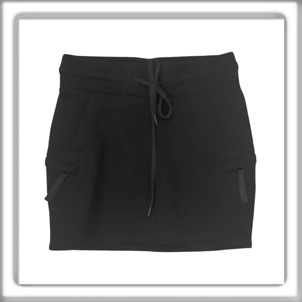 Helmut Lang Black Mini Skirt with Drawstring & Zipper Pockets